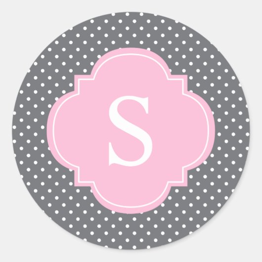 Roze en Grijze Polka Dots Patter Ronde Sticker (Voorkant)