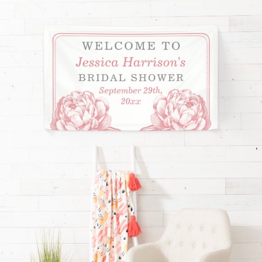 Roze en grijze pony Floral Vrijgezellenfeest Spandoek (Insitu)