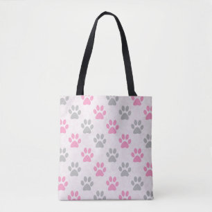Roze en grijze puppy paws patroon tote bag