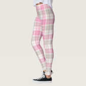 Roze en Grijze Retro Plaid Art Leggings (Links)