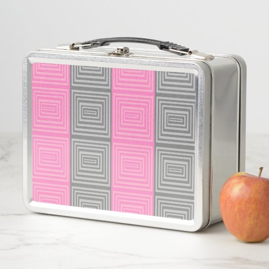 Roze en grijze Retro Style Metal Lunchbox (In situ)