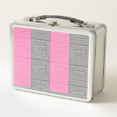 Roze en grijze Retro Style Metal Lunchbox (Voorkant)