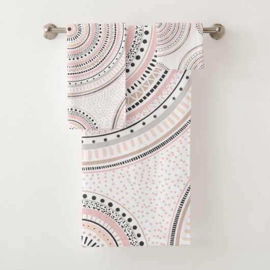 Roze en grijze stippen en lijnen Doodles Mandala Bad Handdoek (Insitu)