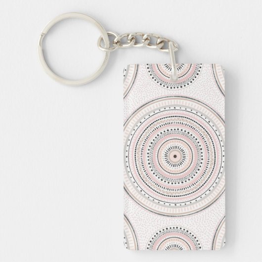 Roze en grijze stippen en lijnen Doodles Mandala Sleutelhanger (Voorkant)