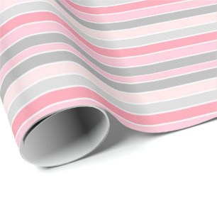 Roze en grijze strepen cadeaupapier