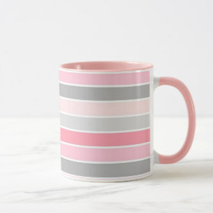 Roze en grijze strepen mok