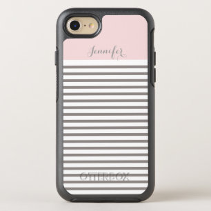 Roze en grijze strepen monogram OtterBox symmetry iPhone 8/7 hoesje