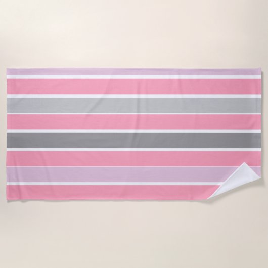 Roze en grijze strepen strandlaken (Voorkant)