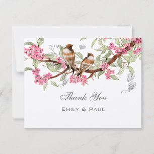 Roze en grijze Tortelduifjes RSVP Bedankkaart