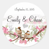 Roze en grijze  Tortelduifjes Twitteraars Ronde Sticker (Voorkant)