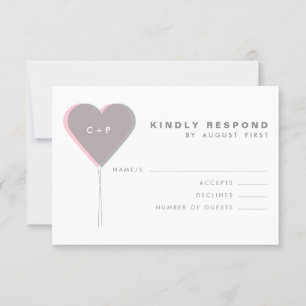 Roze en grijze tweekleurige ballonnen RSVP-kaart RSVP Kaartje
