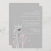 Roze en grijze vogels Winter Sneeuwweddenschap Kaart (Voorkant / Achterkant)