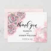 Roze en grijze Waterverf Succulturen Hartelijk dan Bedankkaart (Voorkant / Achterkant)