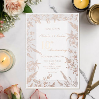 Roze en grijze wilde bloemen jubileum folie uitnodiging