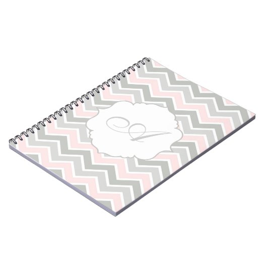 Roze en grijze zigzag Chevron Monogram Notitieboek (Linkerzijde)
