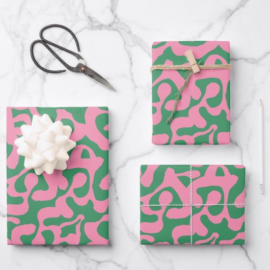 Roze en Groen Abstract Modern Scala Mediapatroon Inpakpapier Vel (Voorkant)