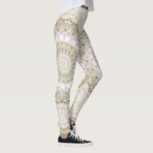 Roze en groen bloemmotief mandala ontwerp leggings