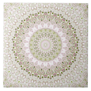 Roze en groen bloemmotief mandala ontwerp tegeltje