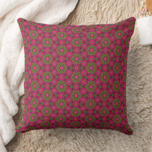 Roze en Groen Geometrisch Bloempatroonontwerp Kussen