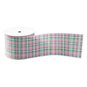  roze en groen geruite geruite motief grosgrain lint