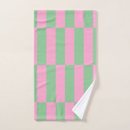 Roze en groen gestreept geometrisch patroon bad handdoek (Handdoek)