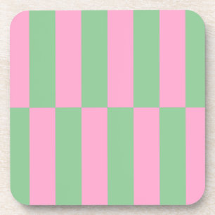 Roze en groen gestreept geometrisch patroon bier onderzetter