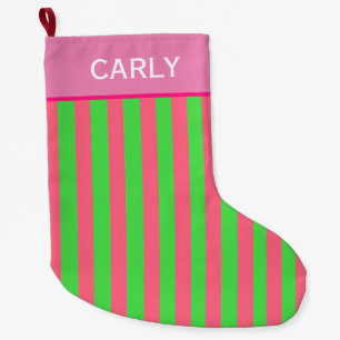 Roze en groen gestreept grote kerstsok