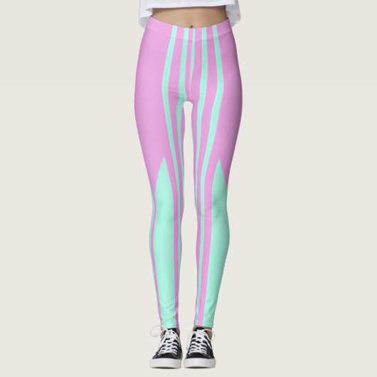 Roze en groen gestreepte leggings (Voorkant)
