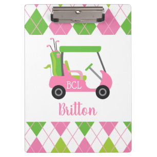 Roze en Groen Golf, gepersonaliseerd Monogram Klem Klembord