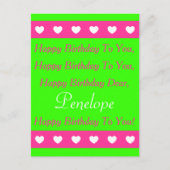 Roze en groen Happy Birthday Song Briefkaart (Voorkant)
