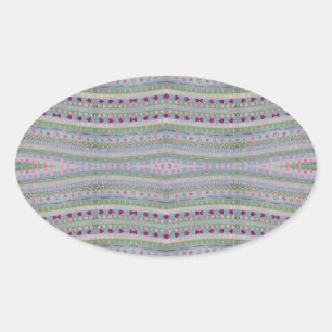Roze en groen  hartpatroon ovale sticker