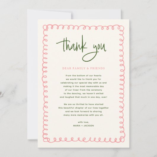 roze en groen kleurrijk huwelijk bedankkaart (Voorkant)