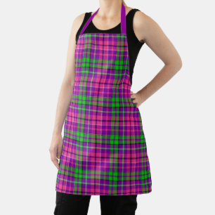 Roze en groen op paars geruit tartan patroon schort