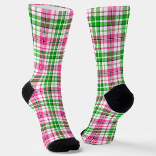 Roze en groen op wit geruit tartanpatroon sokken