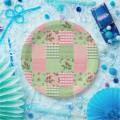 Roze en groen patchwork Quilt Pattern Papieren Bordje (Feest)