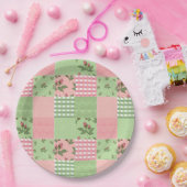 Roze en groen patchwork Quilt Pattern Papieren Bordje (Feest)