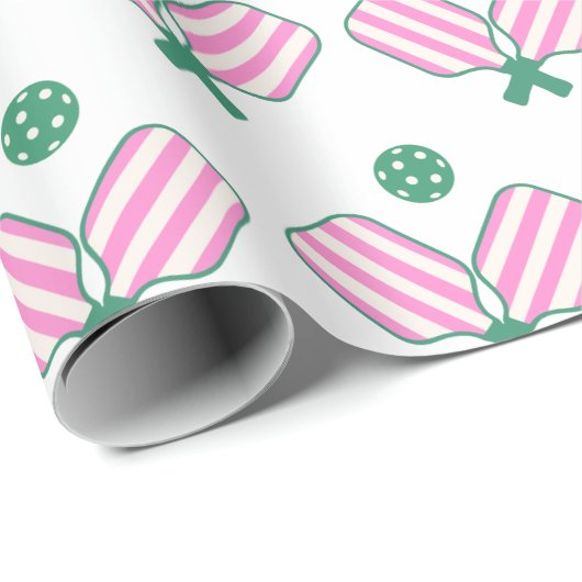 Roze en Groen Pickleball Verjaardag Cadeaupapier (Rol Hoek)