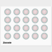 Roze en Groen Quatrefoil Monogram Ronde Sticker (Vel)