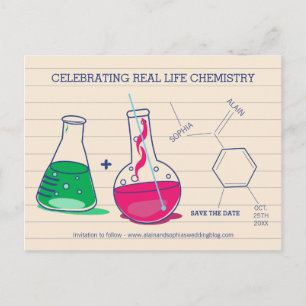 Roze en groen Save the Date Chemistry Briefkaarten