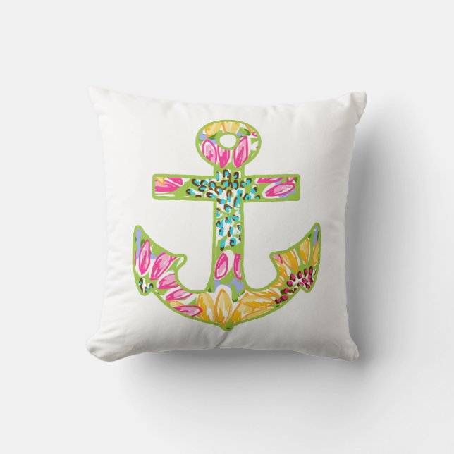 Roze en groen Sierkussen Anchor (Voorkant)