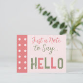 Roze en groen slechts een noot om hallo te zeggen briefkaart (Staand voorkant)