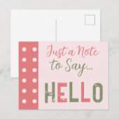 Roze en groen slechts een noot om hallo te zeggen briefkaart (Voorkant / Achterkant)