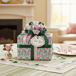Roze en groen waterverf bloempatroon cadeaupapier