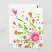 Roze en groene Abstracte Floral Design-Light Briefkaart (Voorkant / Achterkant)