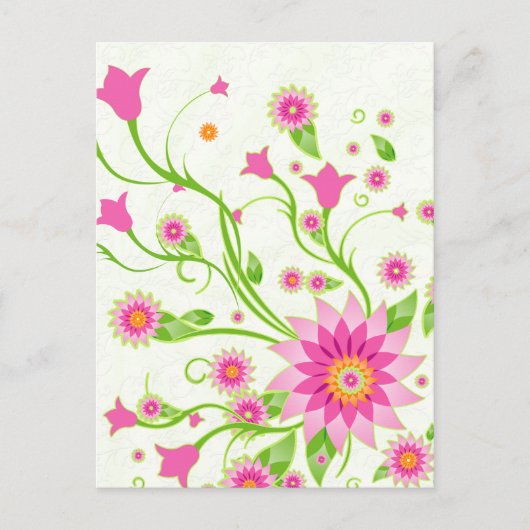 Roze en groene Abstracte Floral Design-Light Briefkaart (Voorkant)