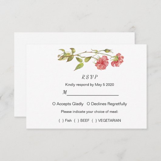 Roze en groene anjers waterverf bruiloft RSVP kaartje (Voorkant / Achterkant)
