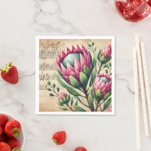 roze en groene aquarel Protea Découpage Servet
