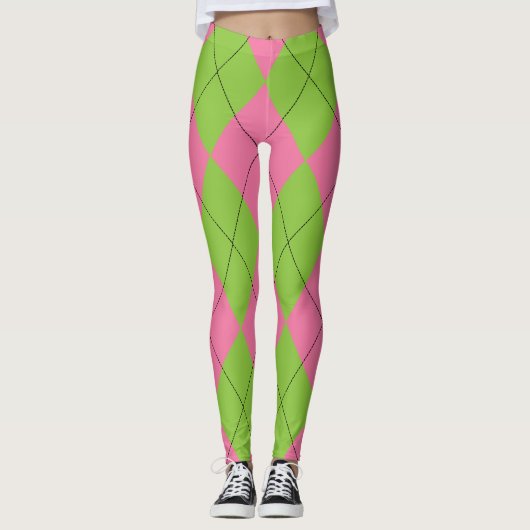 Roze en Groene Argyle Leggings (Voorkant)