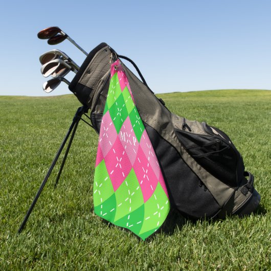 Roze en Groene Argyle met Wit Stikkend Golfhanddoek (Groen)