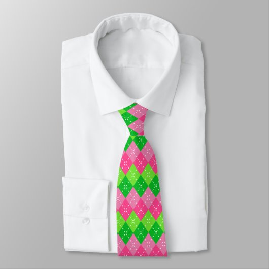 Roze en Groene Argyle met Wit Stikkend Stropdas (Gebonden)